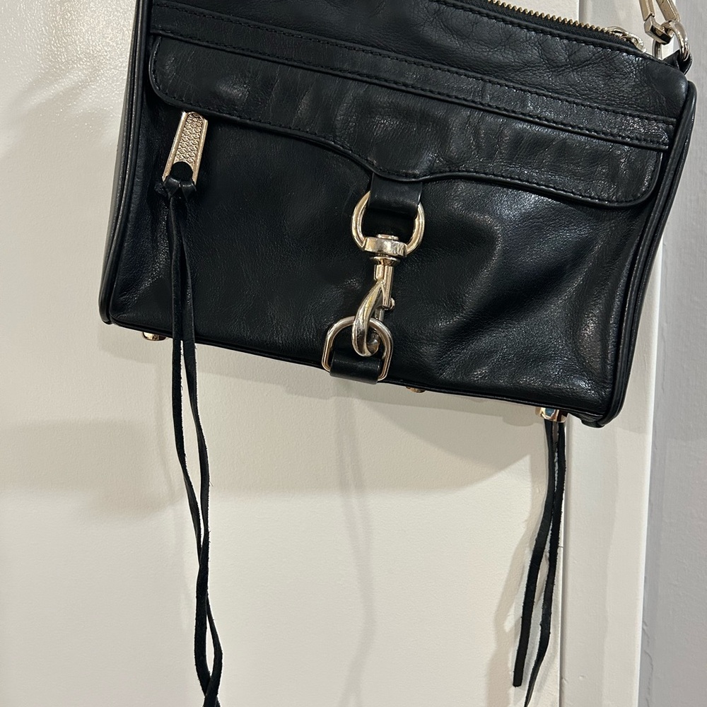 Rebecca Minkoff Black Leather Crossbody Bag with Gold Accents